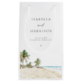 カンクンウォーター色ビーチパームツリーサンキュースモール スモールペーパーバッグ (正面)