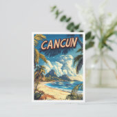 カンクンビーチメキシコヴィンテージイラストレーション旅行 ポストカード (スタンド正面)