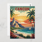 カンクンビーチメキシコヴィンテージトラベル ポストカード (正面/裏面)