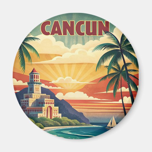 カンクンビーチメキシコヴィンテージトラベル マグネット (正面)