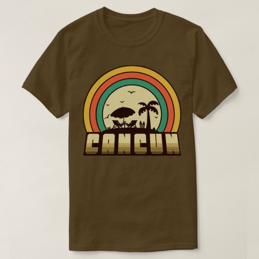 カンクンビーチヴィンテージレトロサンセットスタイル Tシャツ (デザイン正面)