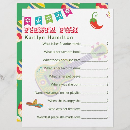 カンクンフィエスタメキシコの赤ちゃんシャワー質問ゲーム (正面/裏面)