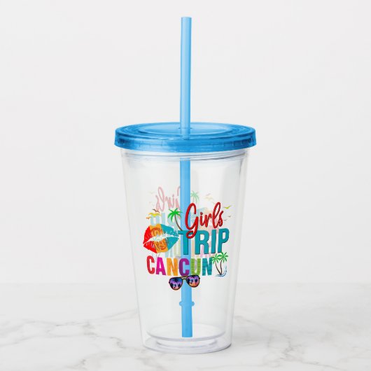 カンクンメキシコガールズトリップカラフル休暇 アクリルタンブラー (正面)