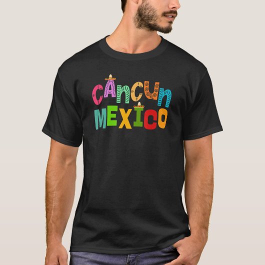 カンクンメキシコソンブレロカラフルタイポグラフィ Tシャツ (正面)