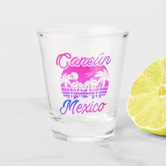 カンクンメキシコパームツリーズヴィンテージ旅行記念品 ショットグラス (正面)