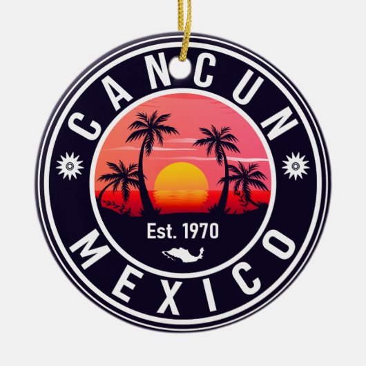 カンクンメキシコパームツリーヴィンテージトラベル土産 セラミックオーナメント (正面)
