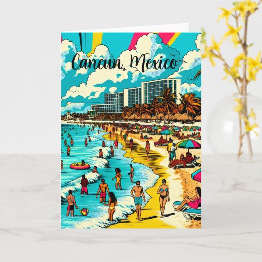 カンクンメキシコビーチと漫画ブックアーポップ・アートのトヴィベ カード (黄色い花)