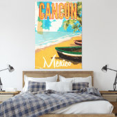 カンクンメキシコビーチヴィンテージ旅行ポスタープリント キャンバスプリント (インサイチュ (寝室))