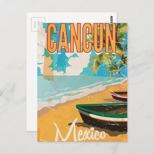 カンクンメキシコビーチヴィンテージ旅行ポスタープリント ポストカード (正面/裏面)