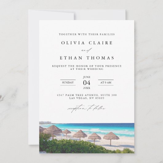 カンクンメキシコビーチ行先結婚式 招待状 (正面)
