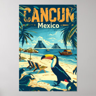 カンクンメキシコヴィンテージ有名な旅行の場所 ポスター