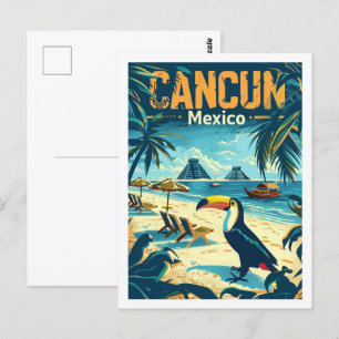 カンクンメキシコヴィンテージ有名な旅行の場所 ポストカード