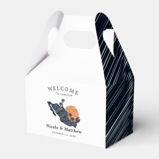 カンクンメキシコ地図ネイビーミニマル結婚リスト歓迎 フェイバーボックス (正面サイド)