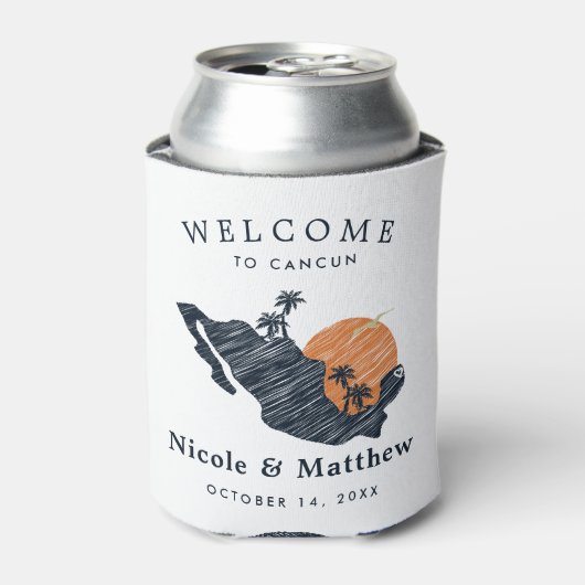 カンクンメキシコ地図ネイビーミニマル結婚リスト歓迎 缶クーラー (缶正面)
