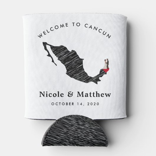 カンクンメキシコ地図ミニマル結婚リストの歓迎 缶クーラー (裏面)