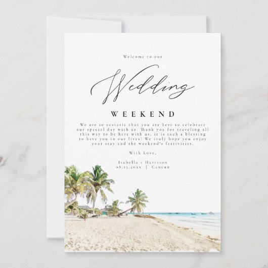カンクンメキシコ結婚の週末のウェルカム旅程 招待状 (正面)