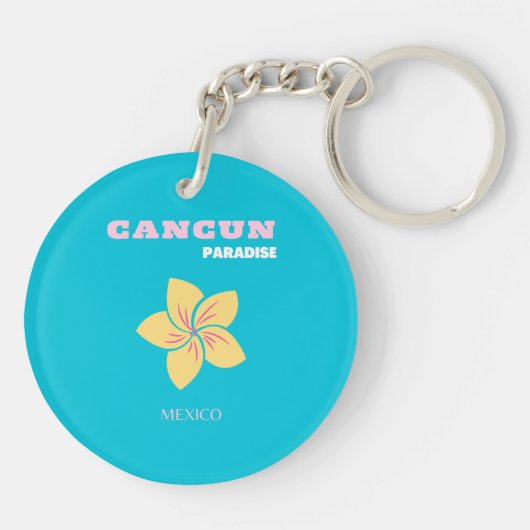 カンクン旅行アート、メキシコ旅行アート、名門私立校風のブルー キーホルダー (裏面)