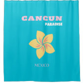 カンクン旅行アート、メキシコ旅行アート、名門私立校風のブルー シャワーカーテン (正面)