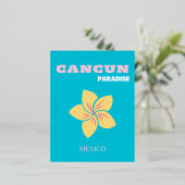 カンクン旅行アート、メキシコ旅行アート、名門私立校風のブルー 箔シーズンポストカード (立ち正面)