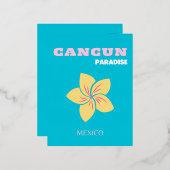 カンクン旅行アート、メキシコ旅行アート、名門私立校風のブルー 箔シーズンポストカード (正面/裏面)