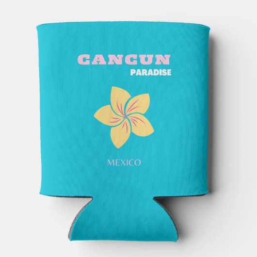 カンクン旅行アート、メキシコ旅行アート、名門私立校風のブルー 缶クーラー (裏面)