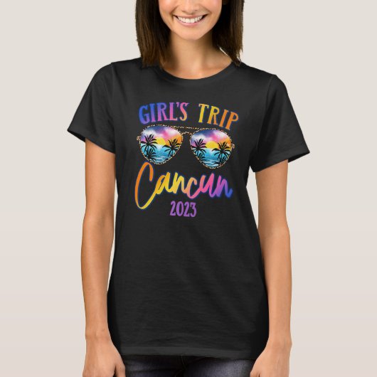カンクン2023女の子旅行サングラスサマーガールフリエン Tシャツ (正面)