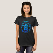 カンクン・オーシャン・ブルー・トライバル・タートル Tシャツ (正面フル)