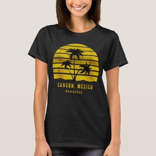 カンクン ビーチ メキシコ 陽 光 ヤシの木 あなたの名前 Tシャツ (正面)