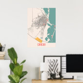 カンクン – メキシコチョークシティの地図 ポスター (ホームオフィス)