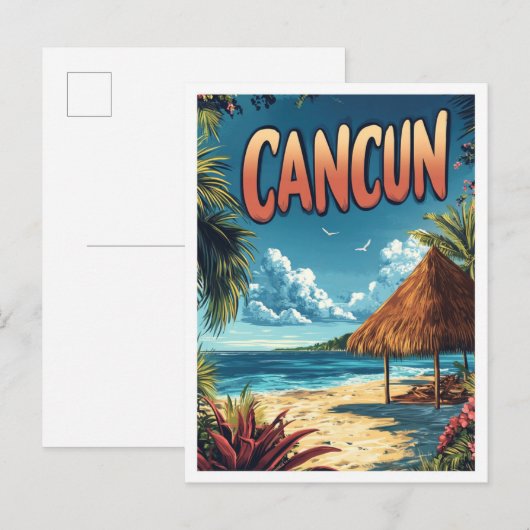 カンクン メキシコ ビンテージ イラスト 旅行 ポストカード (正面/裏面)
