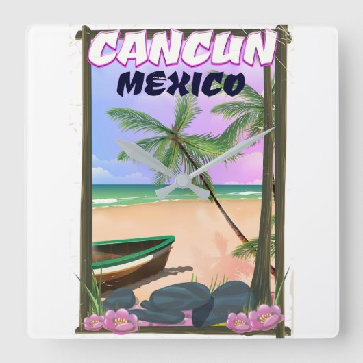 カンクン メキシコ ビーチ ポスター スクエア壁時計 (正面)