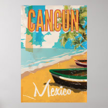 カンクン メキシコ ビーチ ヴィンテージ 旅行 ポスター 印刷