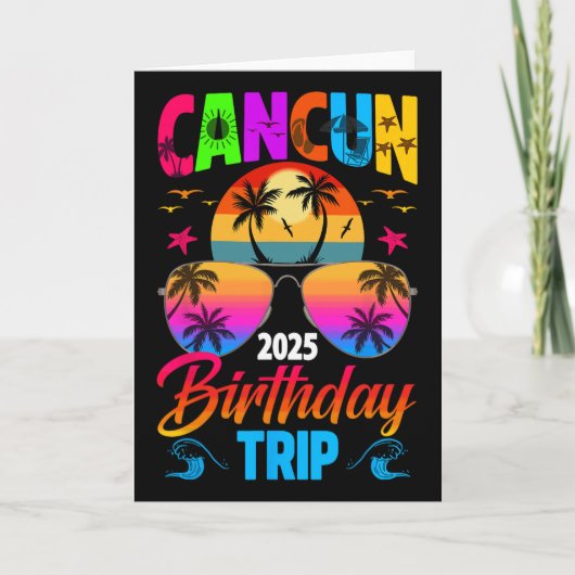 カンクン 誕生日旅行 2025 サングラス サマー ビーチ バカンス カード (正面)