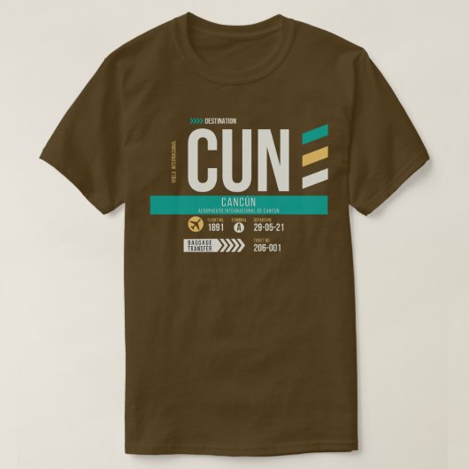 カンクンCUN空港コード手荷物ラベル Tシャツ (デザイン正面)