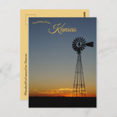 カンザスのサンセットで風車 ポストカード (正面/裏面)