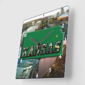 カンザスの地図と写真 スクエア壁時計 (傾斜)