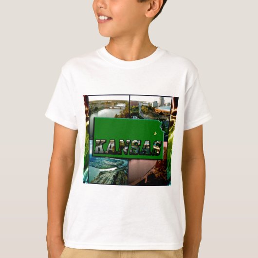 カンザスの地図と写真 Tシャツ (正面)