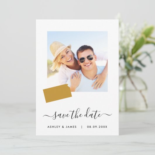 カンザスの地図フォトウェディング日付カードを保存 セーブザデート (スタンド正面)