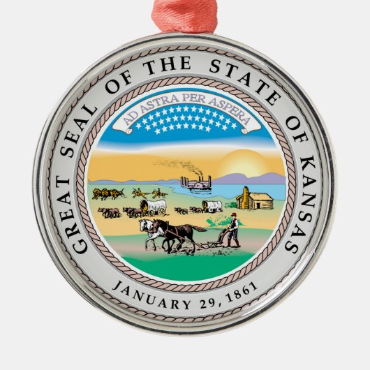 カンザスの州のシールアメリカ共和国の記号の旗 メタルオーナメント (正面)