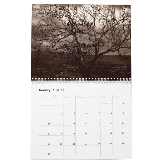 カンザスの燧石の丘 カレンダー (1月 2027)