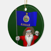 カンザスの看板があるサンタクロース セラミックオーナメント (左)