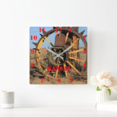 カンザスアンティークトラクタタイヤ正方時計 スクエア壁時計 (ホーム)