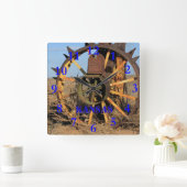 カンザスアンティークトラクタータイヤ スクエア壁時計 (ホーム)