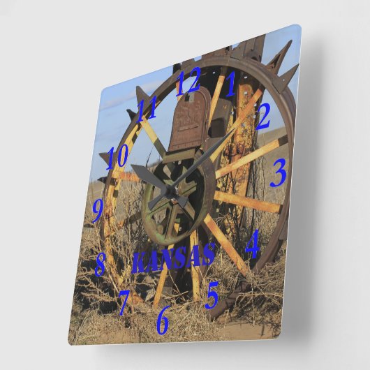 カンザスアンティークトラクタータイヤ スクエア壁時計 (傾斜)