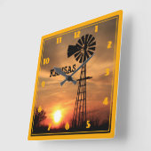 カンザスウィンドミルシルエットサンセット スクエア壁時計 (傾斜)