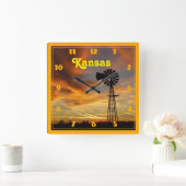 カンザスウィンドミルシルエットサンセット スクエア壁時計 (ホーム)