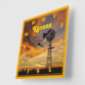 カンザスウィンドミルシルエットサンセット スクエア壁時計 (傾斜)