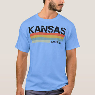 カンザスクール州レトロヴィンテージストライプ Tシャツ