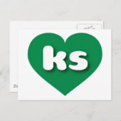 カンザスグリーンハート – 私はksが大好き ポストカード (正面/裏面)