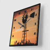カンザスサンセットウィンドミルシルエット スクエア壁時計 (傾斜)